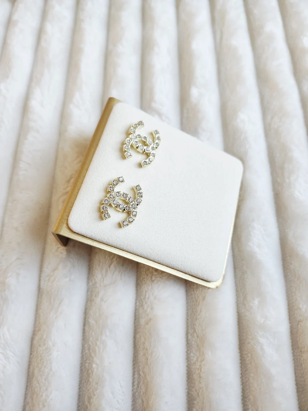 CHANEL Gold CC Logo Crystal Stud Earrings